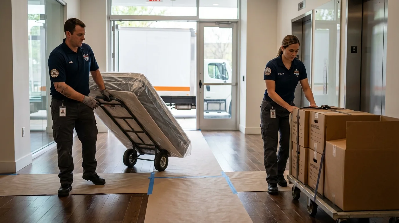 Professional apartment movers loading elevator in Holderness, NH